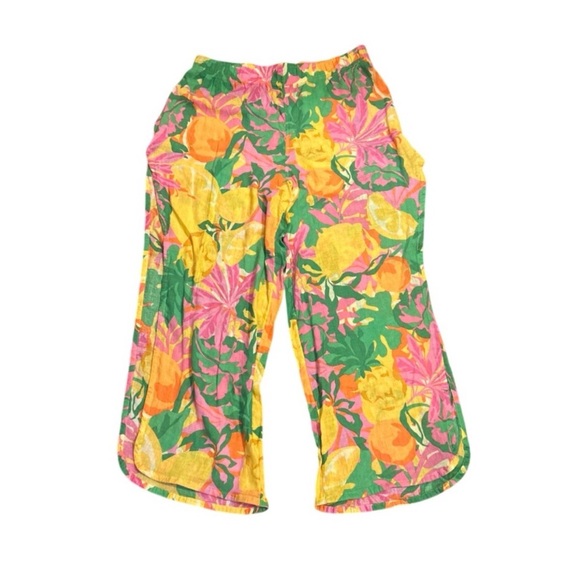 C&C California Vibrant Floral and Lemon Print Wide-Leg Pants - Size XL - Picture 4 of 8